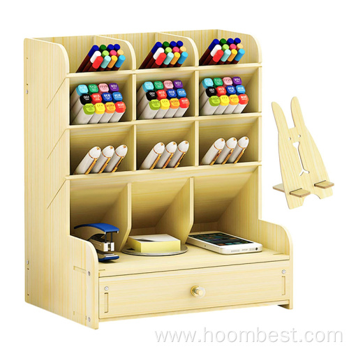 Desk Pencil Holder Wood Desktop Stationery Storage